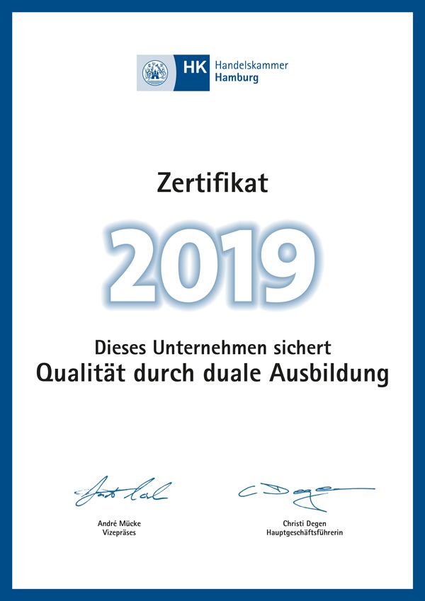 2017 zertifiziert duch die Handelskammer Hamburg